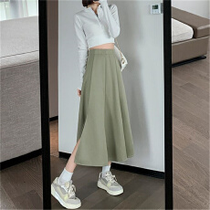 批发量大价优  <b class='q'>夏季</b>绿色西装半身裙女小个子高腰a字长裙大摆伞裙