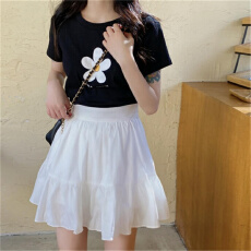 批发韩国东大门<b class='q'>高腰</b>A字半身裙伞裙女拼接蓬蓬褶皱<b class='q'>短裙</b>