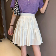 批发韩国东大门<b class='q'>高腰</b>A字半身裙伞裙女拼接蓬蓬褶皱<b class='q'>短裙</b>