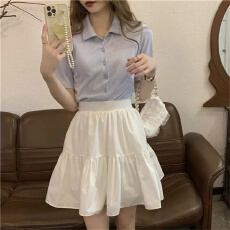 批发韩国东大门<b class='q'>高腰</b>A字半身裙伞裙女拼接蓬蓬褶皱<b class='q'>短裙</b>