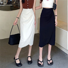 批发半身裙女中长款设计感小众复古高腰开叉一步裙褶皱包臀裙