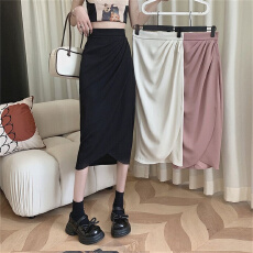 批发半身裙女中长款设计感小众复古高腰开叉一步裙褶皱包臀裙