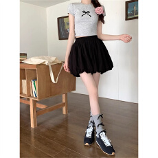 批发芭蕾学院风纯色半身裙女2026春夏新款小个子<b class='q'>高腰</b>a字花苞<b class='q'>短裙</b>