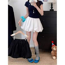 批发芭蕾学院风纯色半身裙女2026春夏新款小个子<b class='q'>高腰</b>a字花苞<b class='q'>短裙</b>