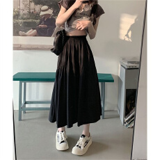 批发黑色<b class='q'>半身裙</b>女夏季2026新款小个子高腰a字伞裙垂感中长款口袋裙子