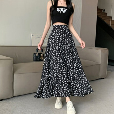 批发复古碎花A字大摆中长款<b class='q'>半身裙</b>女2026夏季新款高腰显瘦垂感休闲裙