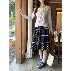 批发韩系花边波点设计感半身裙女春夏2026新款高腰显瘦中裙潮