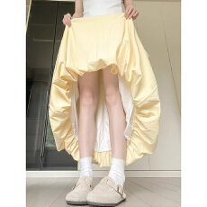 批发黄色花苞半身裙女夏季薄款灯笼裙温柔风<b class='q'>高腰</b>a字云朵<b class='q'>蓬蓬裙</b>子