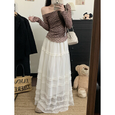 批发高级感木耳边网纱<b class='q'>半身裙</b>女春夏2026新款气质大摆蓬蓬高腰温柔<b class='q'>长裙</b>