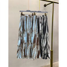 批发复古水墨扎染百褶<b class='q'>半身裙</b>女夏垂感褶皱感晕染皱皱网纱A字大摆<b class='q'>长裙</b>