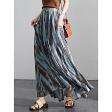 批发压褶大裙摆撞色半身裙女<b class='q'>拖地</b><b class='q'>长裙</b>子2026夏季飘逸纱裙a字裙