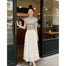 批发百褶半身裙女夏季2026新款小个子休闲松紧高腰显瘦垂感a字中<b class='q'>长裙</b>