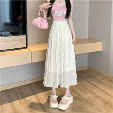 批发松紧腰褶皱长款半身裙<b class='q'>长裙女</b>春夏2026新款小个子高腰雪纺裙子