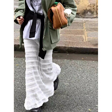 批发韩版小众气质百搭多层花边开叉净版<b class='q'>条纹</b>显瘦<b class='q'>半身裙</b>长裙