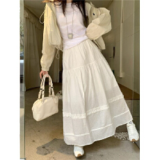 批发肌理感A字蛋糕半身<b class='q'>裙</b>女夏季韩系度假风大摆<b class='q'>伞</b><b class='q'>裙</b>中长<b class='q'>裙</b>