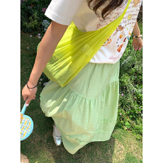 批发韩系少女甜美半身裙<b class='q'>长裙</b>清爽百搭显瘦度假风拼接花边裙