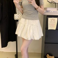 批发蝴蝶结波点裙半身裙女夏2026新款A字裙短裙<b class='q'>高腰</b><b class='q'>蓬蓬裙</b>半裙伞裙子