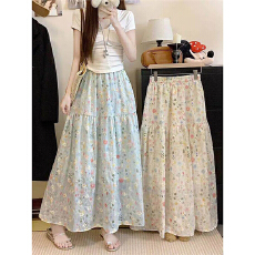 批发小<b class='q'>清新</b>蝴蝶刺绣碎花裙女夏小个子A字半身裙温柔风减龄中长蛋糕裙