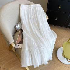 批发十三行女装~法式层层木耳边蛋糕裙~小个子长款垂感<b class='q'>白色</b>半身裙