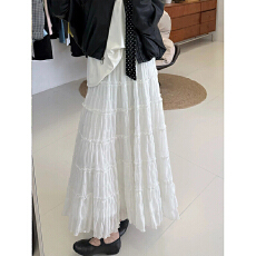 批发2026早春新款法式长款<b class='q'>白色</b>绝美大摆伞裙A字网纱蕾丝蛋糕半身裙女