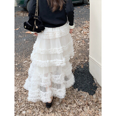 批发法式木耳边拼接<b class='q'>网纱</b>蓬蓬半身<b class='q'>裙</b>女春夏2026高腰A字宽松层层蛋糕<b class='q'>裙</b>