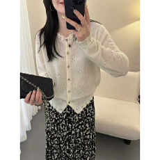 批发韩版马海毛镂空<b class='q'>针织</b><b class='q'>开衫</b>女2026新款春装<b class='q'>圆领</b>毛衣外套软糯显瘦上衣