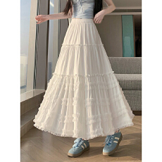 批发温柔风白色<b class='q'>网纱</b>拼接蛋糕<b class='q'>裙</b>女2026春夏新款休闲百搭A字半身<b class='q'>裙</b>