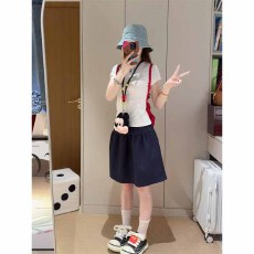 批发复古藏青色半身裙女夏季a字短裙miu系<b class='q'>蓬蓬</b>裙子高腰伞<b class='q'>裙套装</b>两件套