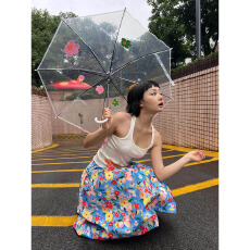 批发法式复古仲夏花园印花蓬蓬花苞半裙女夏季新款显瘦<b class='q'>碎花</b>图案A字裙