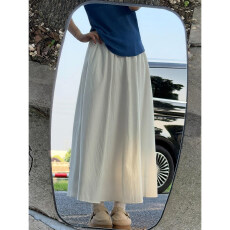 批发白色休闲<b class='q'>半身裙</b>女夏季薄款显瘦高腰小个子中长款a<b class='q'>字</b>伞<b class='q'>裙</b>