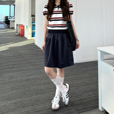 批发巨好看的短半<b class='q'>裙</b>女大码藏青色遮肚<b class='q'>裙</b>子花苞a<b class='q'>字</b><b class='q'>半身裙</b>夏