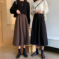 批发<b class='q'>复古</b>咖色半身裙秋冬季2026新款西装裙显瘦赫本风休闲伞裙a字裙