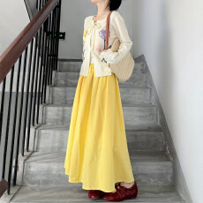 批发黄色半身裙女春秋2026新款高腰a字中长款小个子松紧腰半裙裙子