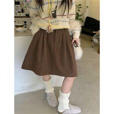 批发深棕色灯芯绒<b class='q'>半身裙</b>秋冬新款高腰显瘦a字裙百搭休闲短裙伞裙