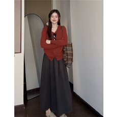 咖色毛呢半身裙女春秋冬2026新款中长款高腰a字伞裙小个子百褶裙