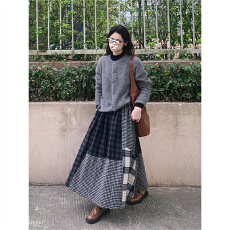 批发法式小众格子拼接丝绒半身裙女秋<b class='q'>冬</b>复古艺术感A字长裙配大衣<b class='q'>冬</b>裙