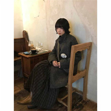 批发2026秋冬格纹花边分割中长款半身裙女复古松紧腰<b class='q'>百搭</b>A字大摆伞裙