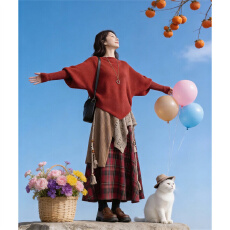 批发早秋季2026新款女装轻熟淡人高知韩系ootd穿搭配一整套红色两件套