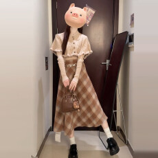 批发富家千金miu系穿搭套装裙女秋<b class='q'>冬</b>针织毛衣斗篷两件套毛呢格子半裙