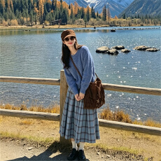 批发云南大理新疆旅游穿搭温柔韩系氛围感秋季小香风套装<b class='q'>格子</b><b class='q'>连衣裙</b>子