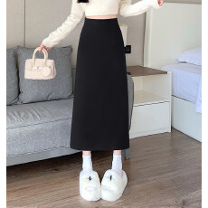 批发黑色直筒毛呢<b class='q'>半身</b>裙女秋冬2026新款A字裙高腰中长款<b class='q'>包臀</b>裙裙子潮