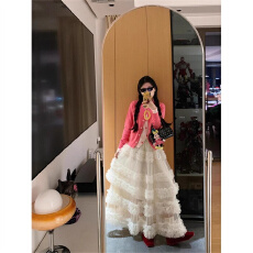 批发温柔蓬蓬木耳边网纱半身裙女春秋冬季新款设计感蛋糕仙女长裙子
