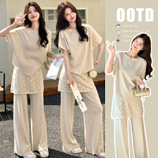 批发慵懒风T恤<b class='q'>套装</b>夏新款显瘦蕾丝屁帘长裤孕妇两件套