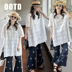 批发重工花朵刺绣花边衬衫+藏青花朵刺绣<b class='q'>裤</b>子孕妇<b class='q'>套</b><b class='q'>装</b>