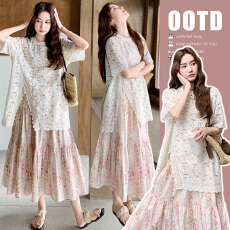 批发蕾丝短袖<b class='q'>上衣</b>+花朵半裙<b class='q'>孕妇</b><b class='q'>两件套</b>