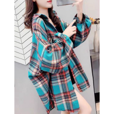 批发格子<b class='q'>衬衫</b>女长袖复古港味新款2021春秋装中<b class='q'>长款</b>宽松百搭<b class='q'>衬衣</b>外套潮