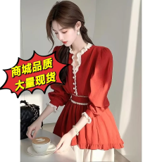 批发红色蕾丝花边衬衫设计感女春2026年新款小衫气质绝美法式别致上衣