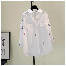 批发卡通刺绣长袖<b class='q'>衬衫</b>女2026春季新款设计感小众减龄宽松百搭<b class='q'>衬衣</b>