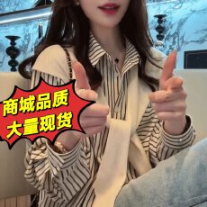 批发椰林海岸长袖衬衫女款外穿2026新款爆款洋气蓝色条纹衬衣