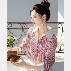 检官图条纹polo衬衫秋季新款衬衣洋气高端别致长袖上衣